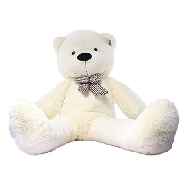 Giant Cuddly Plush Teddy Bear with Bow - Tie - Ivory White- 160cm