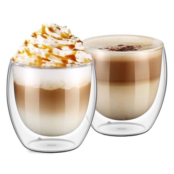 heat-resistant double walled glass mugs 200ml-300ml capacity - set of 2