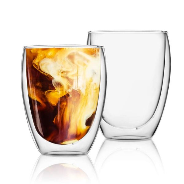 heat-resistant double walled glass mugs 300ml-400ml capacity - set of 2