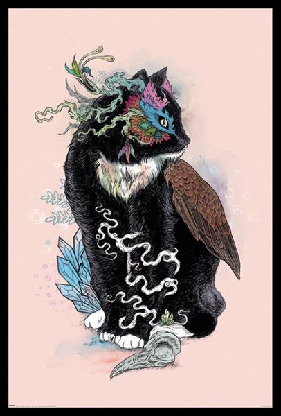 Mat Miller - Black Magic Cat Poster with Black Frame