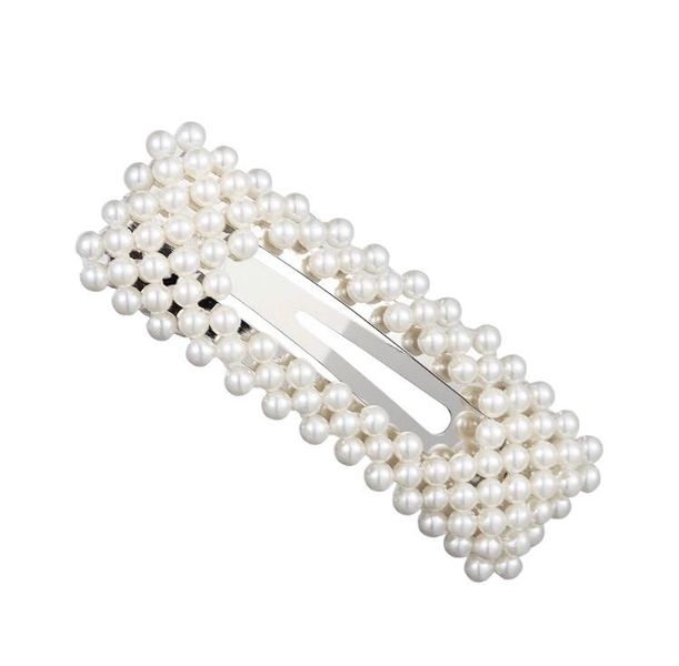 Pearl Rectangle Ladies &amp; Girls Pearl Hair Clip - Ivory-Silver