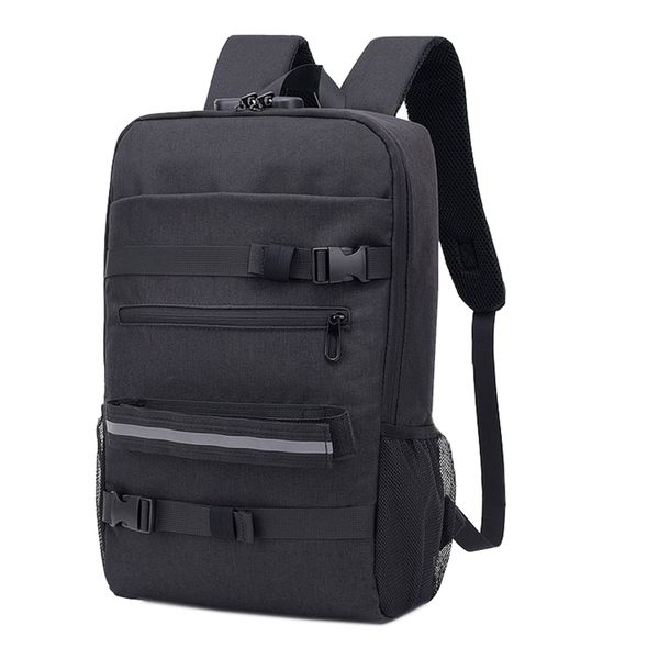 Anti-theft Skateboard Backpack with USB Charging Port - Black
