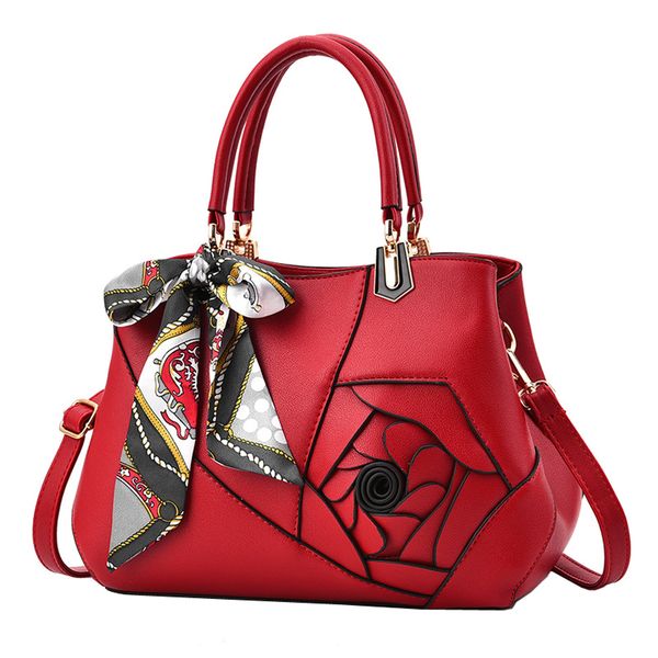 Flower Design Luxury Women Handbag PU Fashion Shoulder Bag - Red