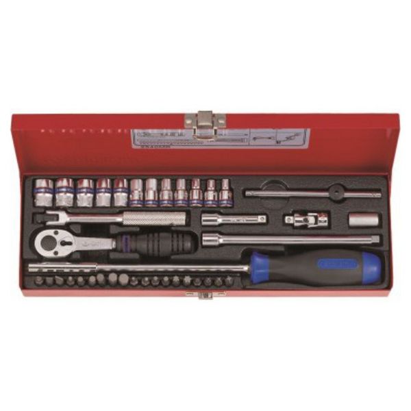 KING TONY SOCKET SET 1/4"DR METRIC WITH BITS 4-13mm 39PC