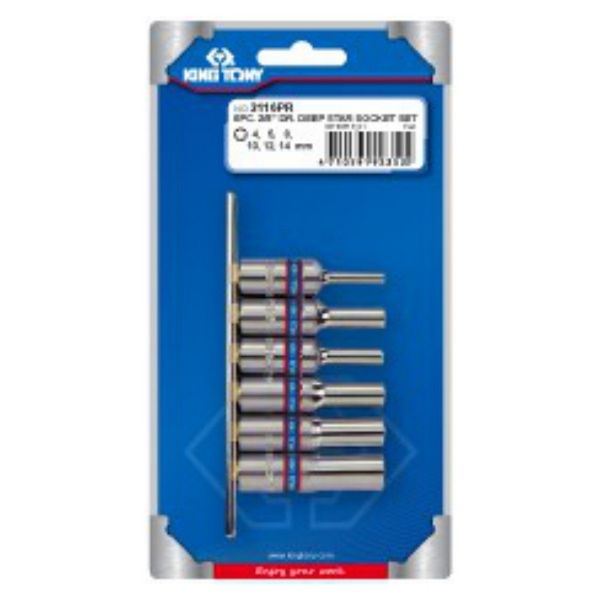 KING TONY SOCKET SET 3/8"DR FEMALE TORX DEEP E4-E14 6PC