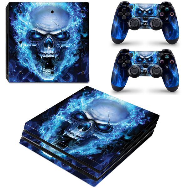 Decal Skin Compatible with PS4 Pro - Blue Skull (Decal Only)