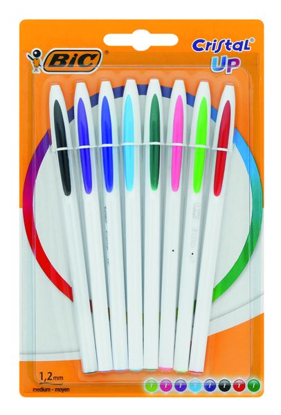 BIC Cristal Up Ballpoint Pens Medium Point - Assorted Colours, Pack of 8