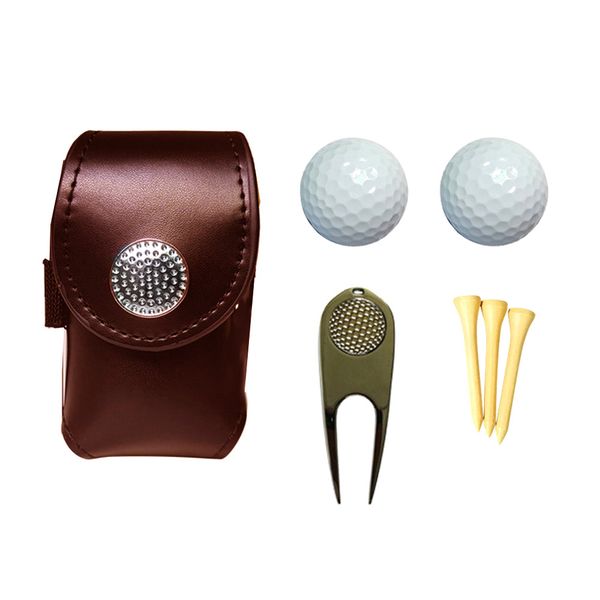 7 In 1 Leather Golf Ball Pouch Mini Golf Waist Bag Accessories Set-Brown