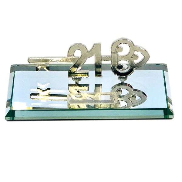 21st key on Glass mirrored base Silver