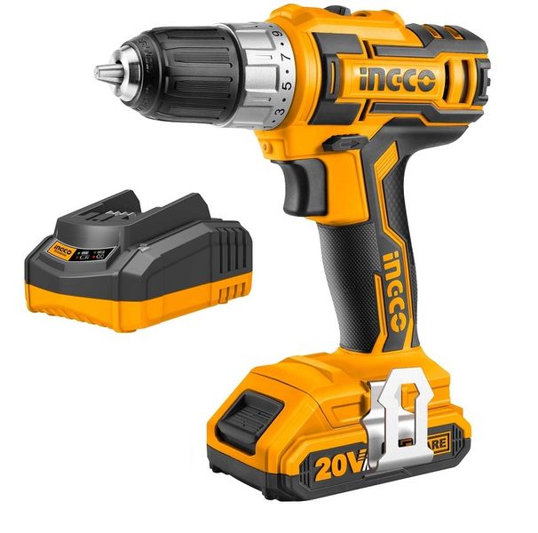 Ingco - Li-Ion Cordless Drill, Charger and Battery COMBO (20V)