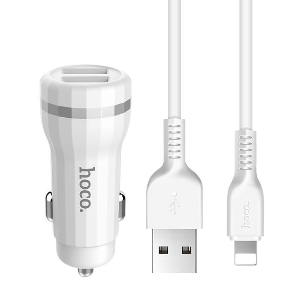Hoco Staunch dual port in-car charger set with Lightning Cable