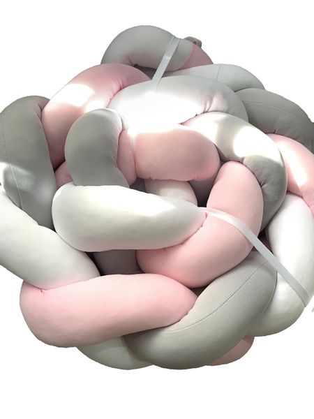 Braided Cot Bumper - 2m Multi Pink (Pink, Grey &amp; White)