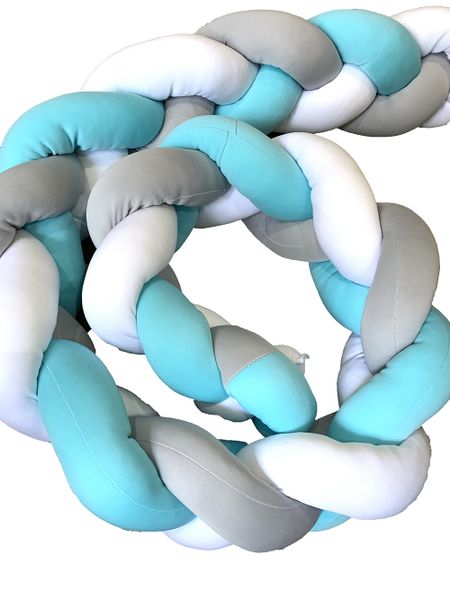 Braided Cot Bumper - 2m Multi Mint (Mint, Grey &amp; White)