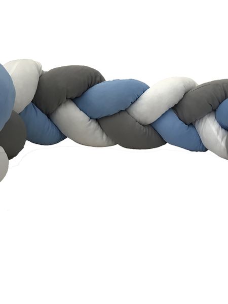 Braided Cot Bumper - 2m Multi Baby Blue (Blue,White&amp; Grey