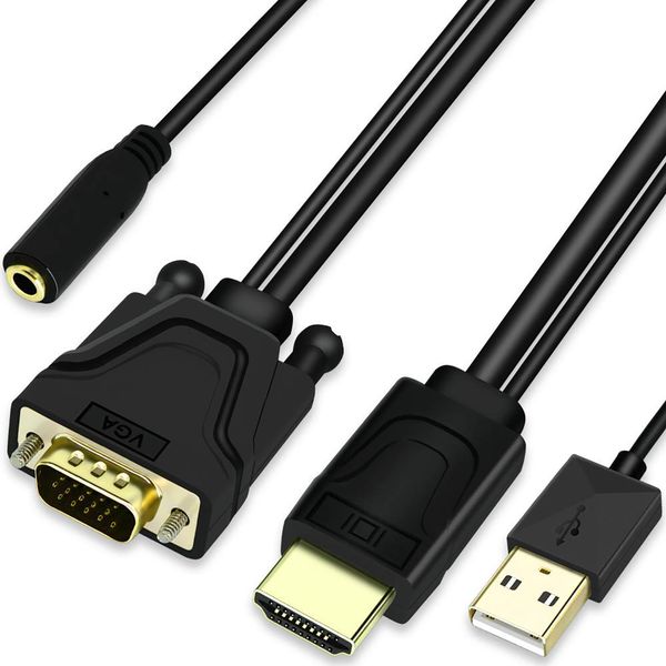 HDMI Male to VGA Male 3.5mm Female Audio Converter 1080P 60Hz Adapter Cable