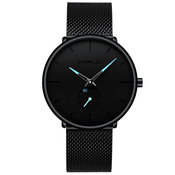 CRRJU 2258 Mens Minimalist Steel Mesh Mesh Watch - Black &amp; Blue