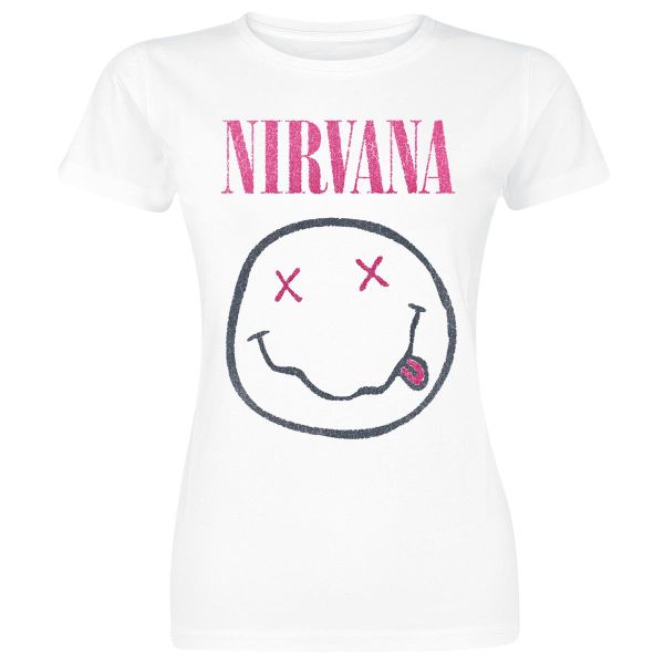 Rock Ts Nirvana White Smiley Ladies
