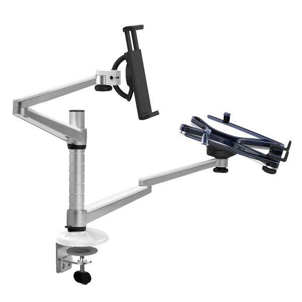 Adjustable Rotatable Dual Arm Desk Top Mount for Laptops &amp; Tablets