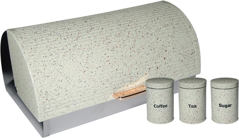 Creme (Dotted) Bread Bin &amp; 3 Piece Canister Set