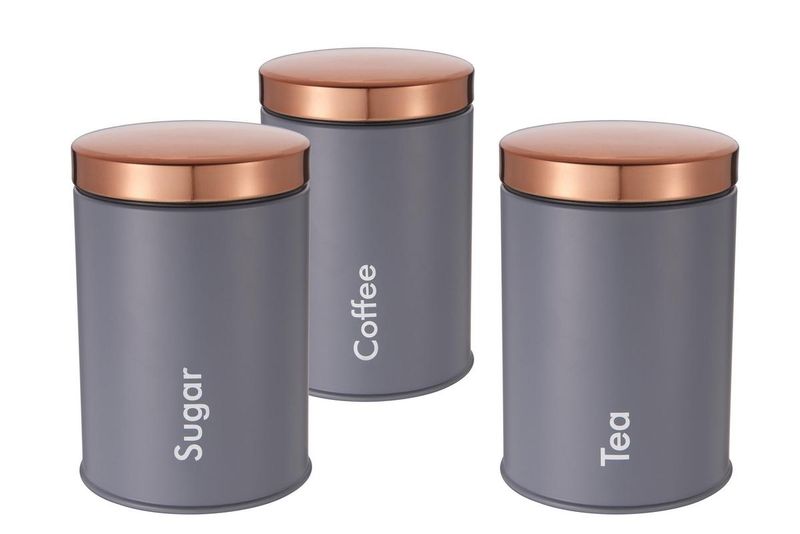 3 Pieces Canister Set - Matte Grey (Tea Coffee &amp; Sugar)