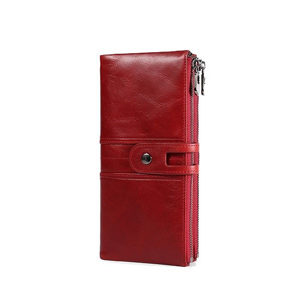 Ladies Over Buckle Genuine Leather Purse - Red