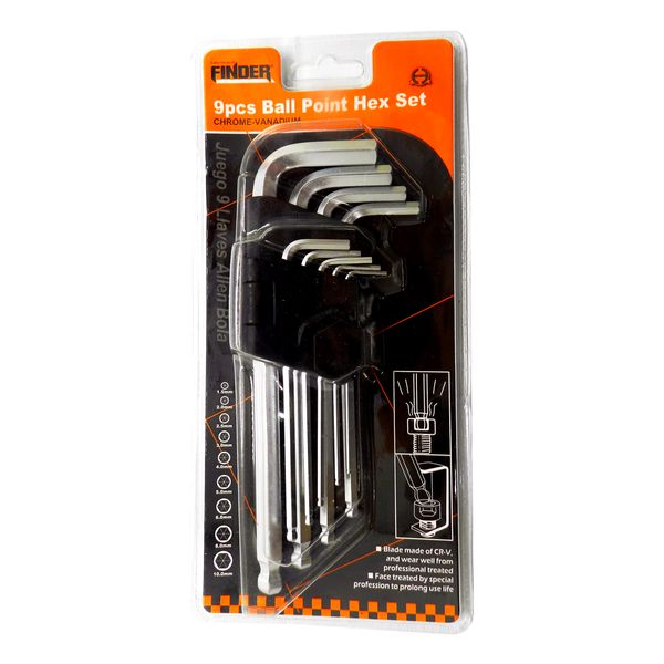 Finder 9 Piece Allen Ball Point Key Tool Set (Long)