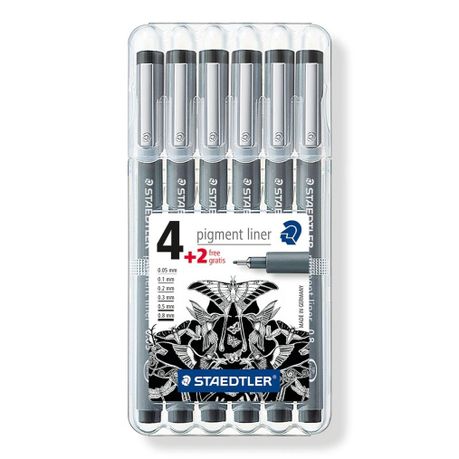  Staedtler Pigment Liner black fineliner pens, full
