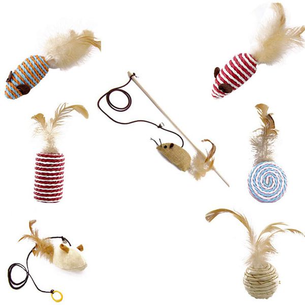 7 Piece Cat Feather False Mouse Stick Teaser Wand Ball Toy Set