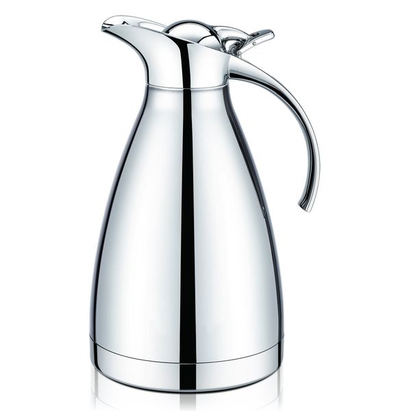 Stainless steel mirror finish vacuum jug with metal lid (1.4L)