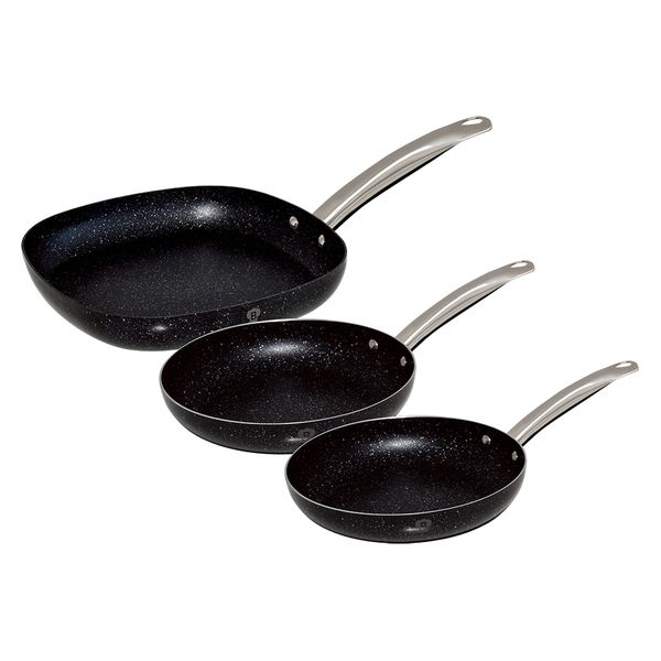 Blaumann 3-Piece Marble Coating Fry Pan &amp; Grill Pan Set