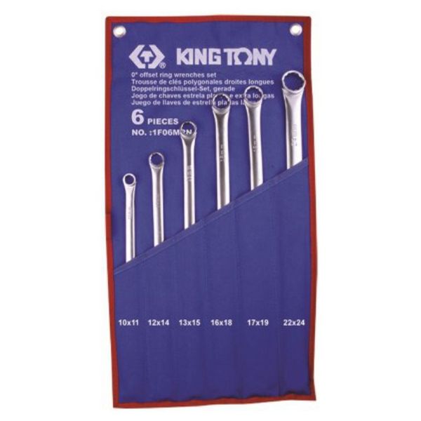 King Tony 0° Off Set Ring Wrench Set 10-24mm Extra Long 6 Pieces
