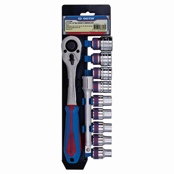 King Tony Socket Set 1/2"Dr Ratchet and Extension on a Rail