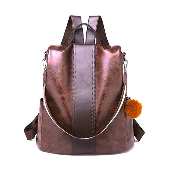 Fcg Anti-Theft Faux Leather Backpack With Should image
