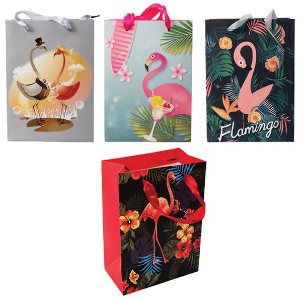 Bulk Pack X 4 Flamingo Gift Bag Large 26x32cm