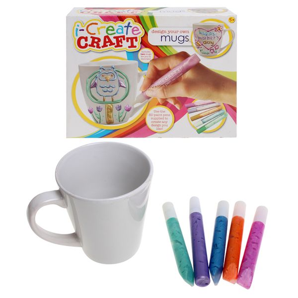 Bulk Pack X 2 Art &amp; Craft Mug Set 2 Ceramic Mugs &amp; 3d Paint Pens