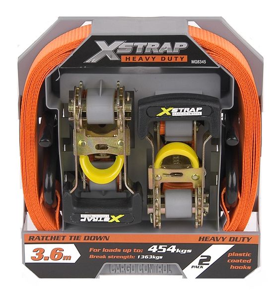 X- Strap Heavy Duty Ratchet Tie Downs - 3.6m -2 Pack