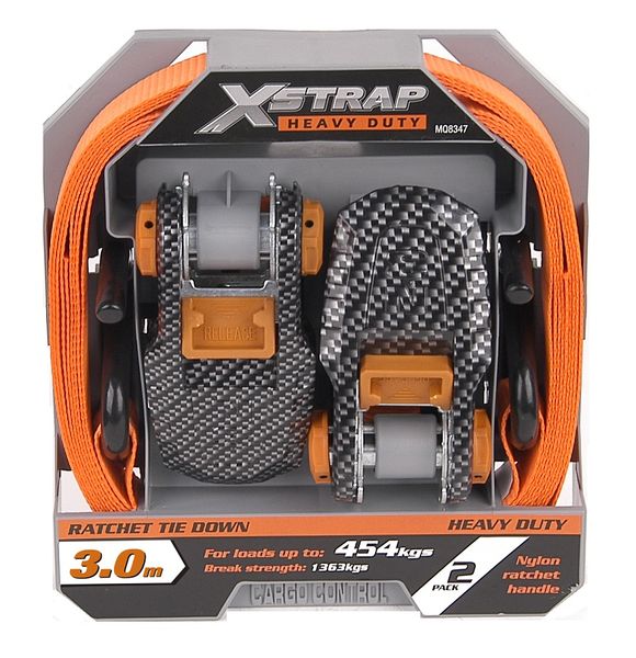 X- Strap Heavy Duty Ratchet Tie Downs -3,6m - 2 Pack