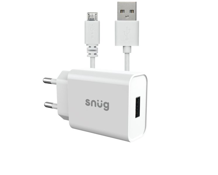 Snug Lite 1 Port USB Home Charger with Micro-USB Cable - White
