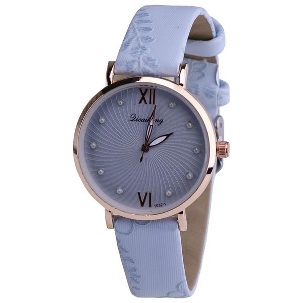 Dainty Round Faced Watch With Pale Blue Patterne image