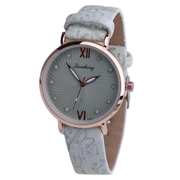 Dainty Round Faced Watch With Green Patterned Ma image