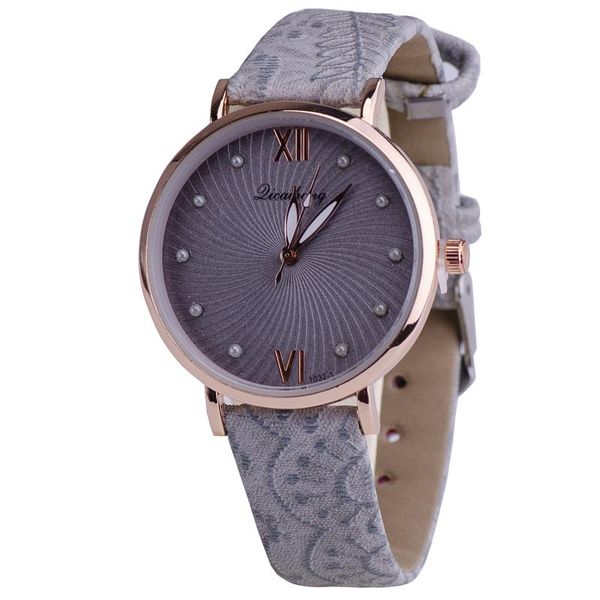 Dainty Round Faced Watch With White Patterned Material Like Strap