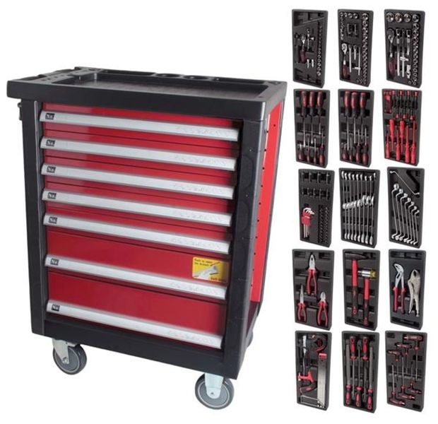 Rolling Tool Trolley with Tools - 7 Drawers - 196 Pieces