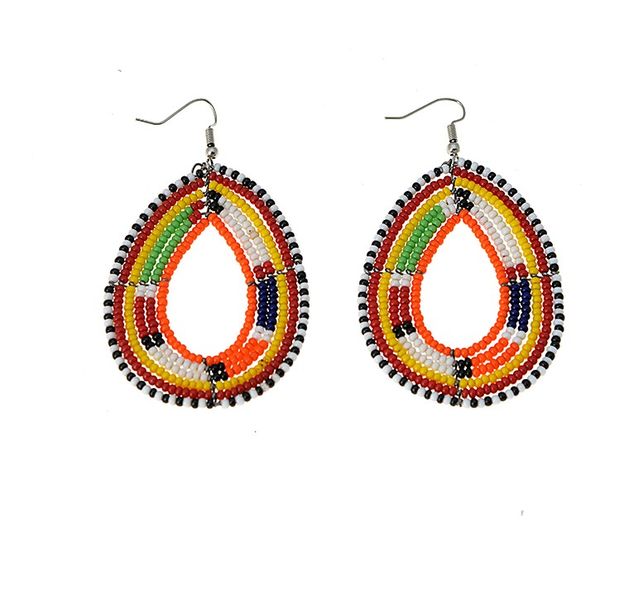 Kenya Multicoured African Beaded Earrings -5.5cm