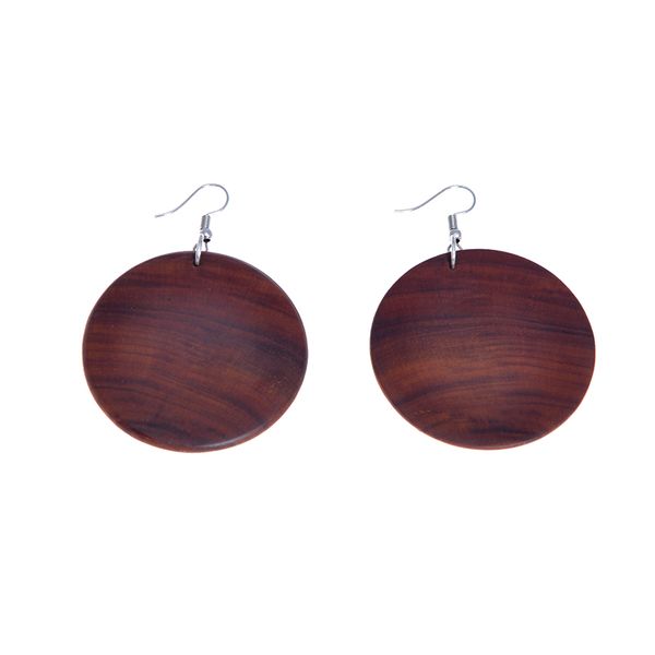 African Handmade Wooden Circle Earrings - 4cm