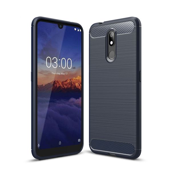 Carbon Fibre Silicone Gel Case Cover For Nokia 3.2 Black