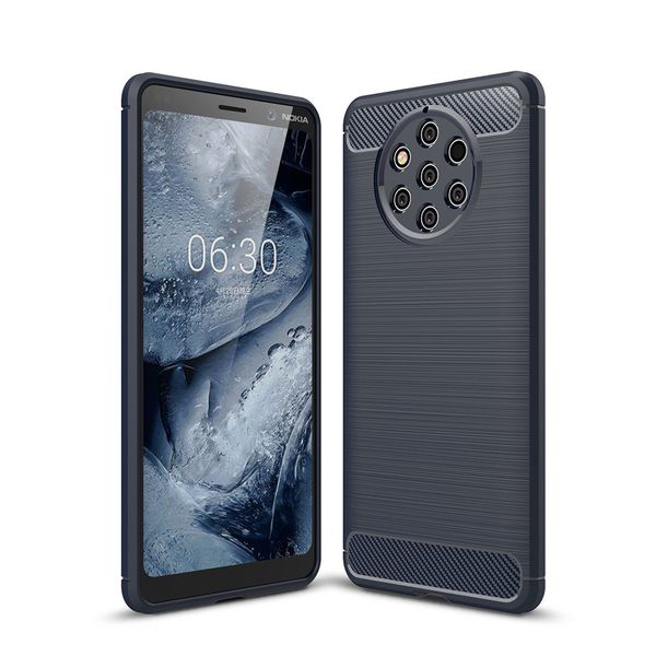 Carbon Fibre Silicone Gel Case Cover For Nokia 9 PureView Black