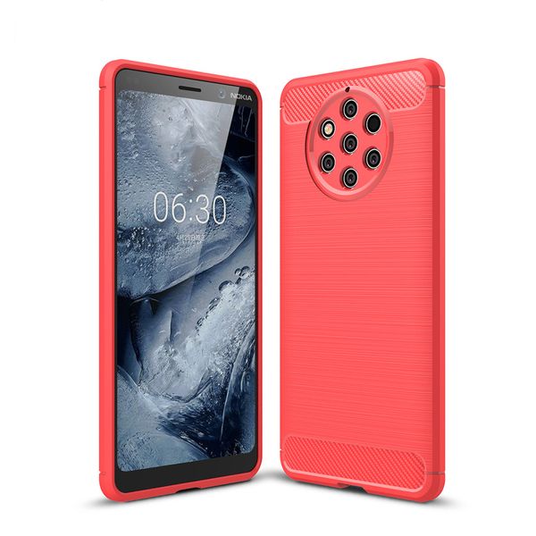 Carbon Fibre Silicone Gel Case Cover For Nokia 9 PureView Black