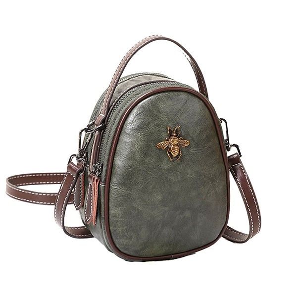 Bee Encrusted PU Leather Sling Bag - Green