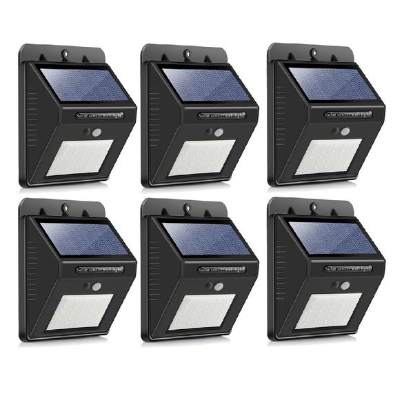 Led Solar Powered LED Wall Light with Dim Mode + PIR +Night Sensor Pack 6