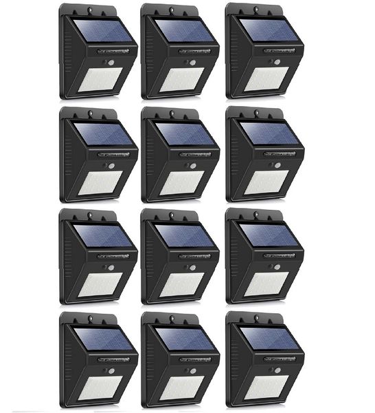 SQI. 25 Led Solar Powered LED Wall Light with Dim Mode + PIR +Night Sensor Pack 12
